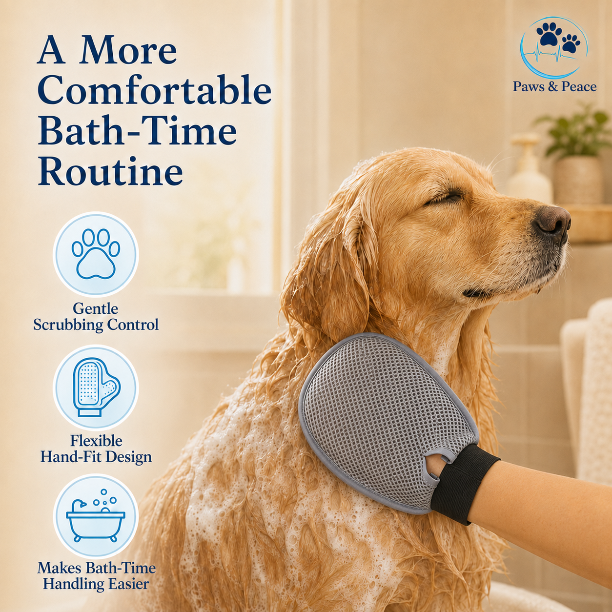 Paws & Peace Grooming Glove for Shower and Massage (Pet Supplies)