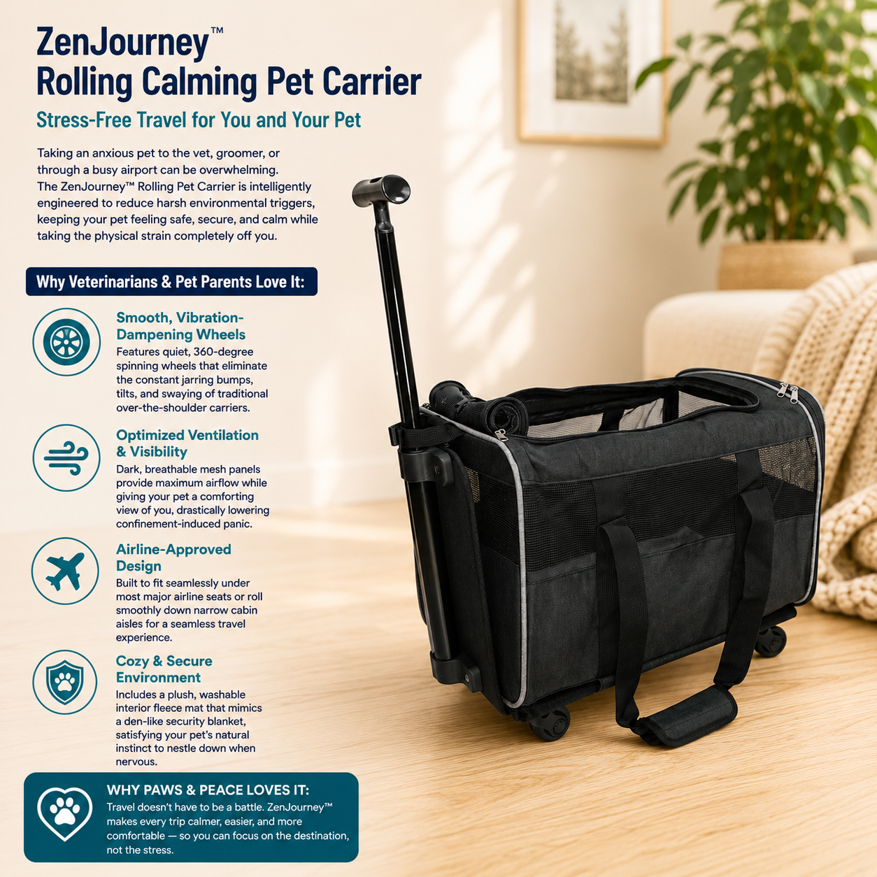 ZenJourney™ Rolling Calming Pet Carrier