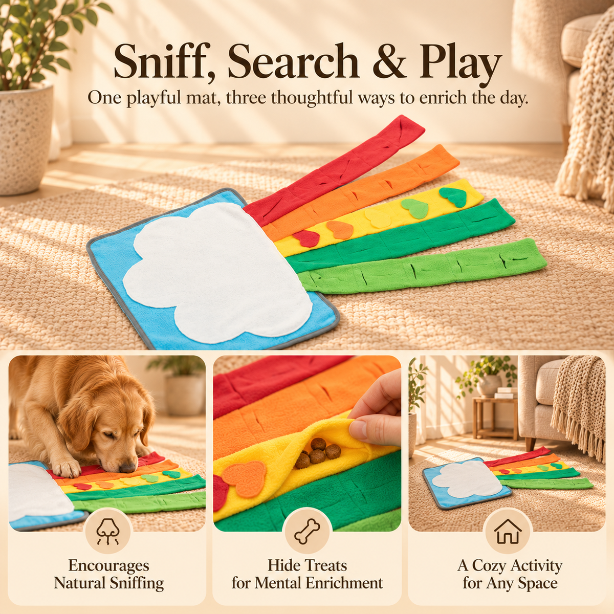 Paws & Peace Rainbow Snuffle Mat for Dogs